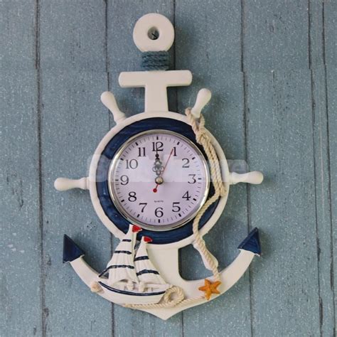 White Anchor Clock Beach Sea Theme Nautical Starfish Decor Wall