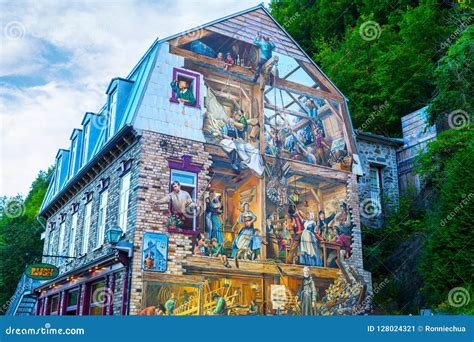 Escena Mural De La Pared Histórica En La Ciudad De Quebec Vieja Canadá