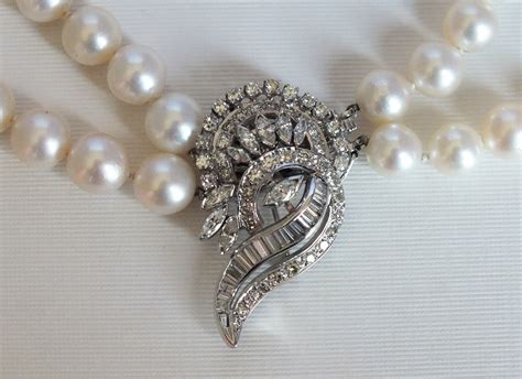 Antique Pearl Necklace With Diamond Clasp Antique Poster