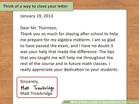 Writing A Letter Of Thanks To A Teacher