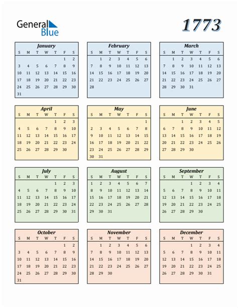Free 1773 Calendars In Pdf Word Excel
