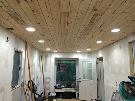 We are installing 3/4 knotty pine t&g boards on our vaulted ceiling in our cabin. 2x6 pine T&G ceiling | Ceiling lights, Ceiling, Home decor