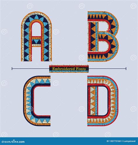 Alphabet Embroidered Fabric Style In A Set Abcd Fonts Vector Stock