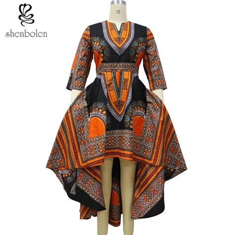 Shenbolen African Dresses For Women Tradition Clothes Dashiki Cotton Wax Fabric Party Dress In