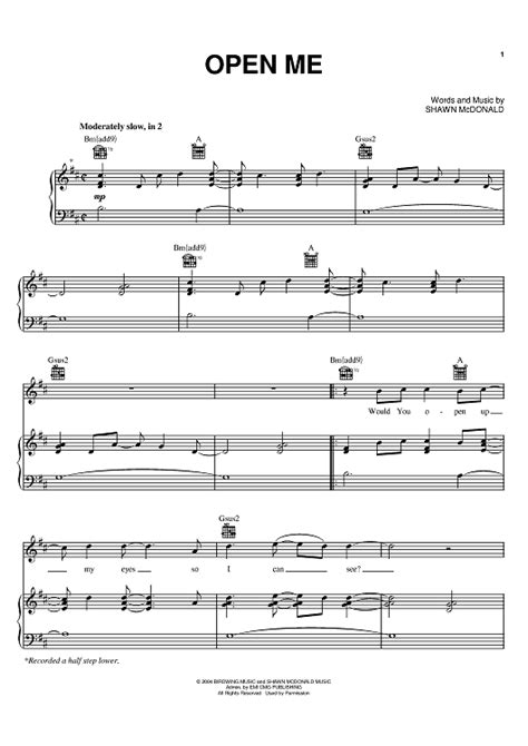 Open Me Sheet Music By Shawn Mcdonald For Pianovocalchords Sheet