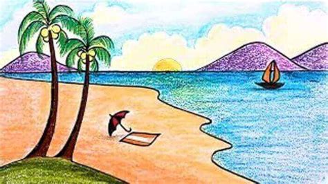 Lukisan Pemandangan Di Tepi Pantai Yang Mudah 18 Contoh Gambar