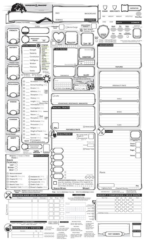 Dnd 5e Printable Character Sheet That Are Persnickety Dashing