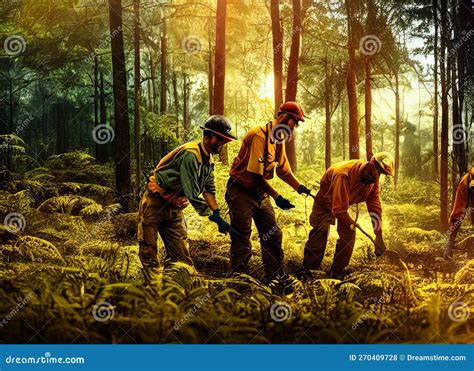 Forest And Conservation Workers Fictional Work Enviroment Scene Stock