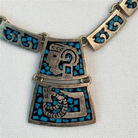 Lot Vintage Sterling Silver Turquoise Inlay Necklace Mexico