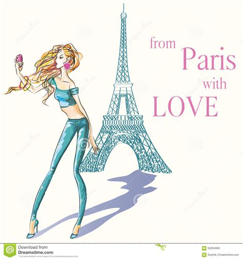 Selfie in Paris stock illustration. Illustration of green - 56264869