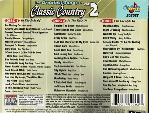 chartbuster karaoke the greatest songs of classic country vol 2 karaoke cd