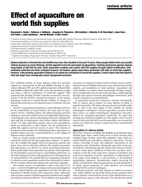 Pdf Effect Of Aquaculture On World Fish Supplies