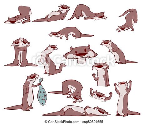 Colorful Vector Set Of Otter Illustrations Collection Of Colorful