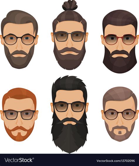 Hipsters Bearded Men With Different Hairstyles Vector Image