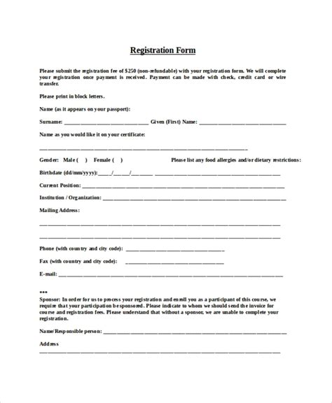 Free 12 Registration Form Samples In Pdf Ms Word