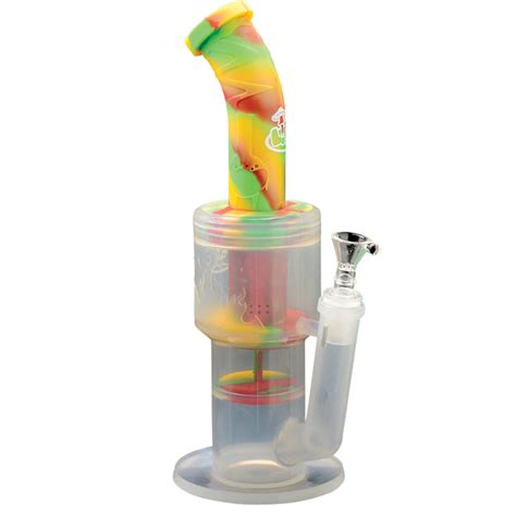 Lit Silicone 12 Dual Perc Clear Silicone Water Pipe With Glass Adapte — Head Candy Smoke Shop