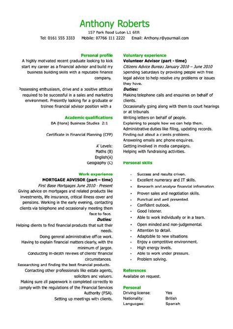 The ukâ€™s no.1 job site is taking the pain out of looking for a job. graduate financial advisor CV | Resume examples, Good ...