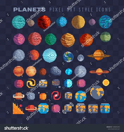 Sci Fi Planets Pixel Art 80s Style Set 8 Bit Sprites Solar System