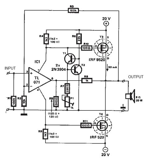 The circuit is built using 10 pairs of power simplekatro driver amplifier nyaman didekat lantang di kejauhan. Mosfet Amplifier 20Watt Output Power Schematic Diagram under Repository-circuits -23809- : Next.gr