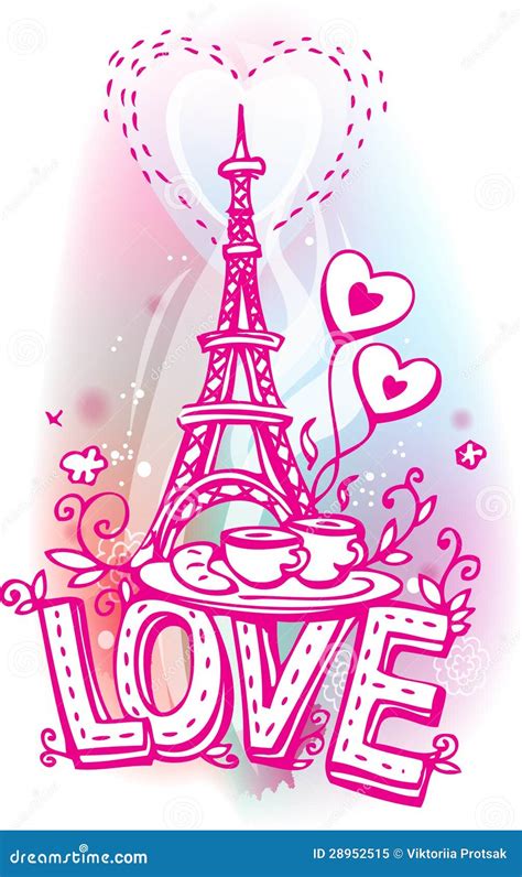 Love Sketchy With Eiffel Tower Stock Vector Illustration Of Card