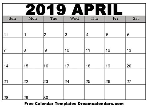 Printable Blank April Calendar