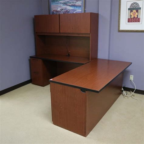 National L Desk Cherry Office Furniture Liquidations