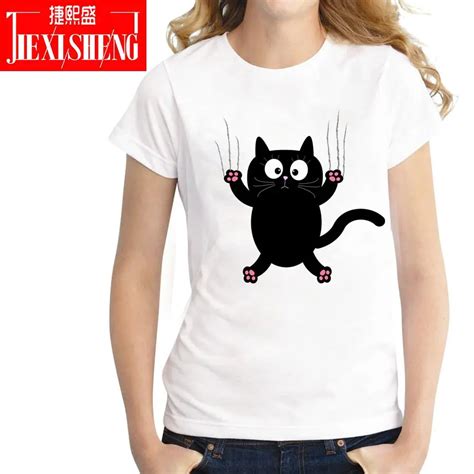 Summer Naughty Black Cat T Shirt Women Lovely Cartoon Shirt Good Quality Comfortable Brand