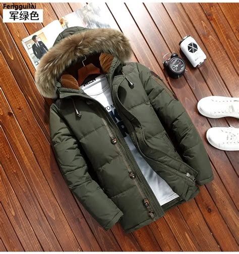 2018 Men S Parkas Jacket Winter Jacket Men Fashion Thickening Fur Hooded Army Green Down Jacket
