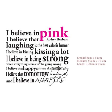 I Believe In Pink Miracles Audrey Hepburn Quote Wall Decal Vinyl