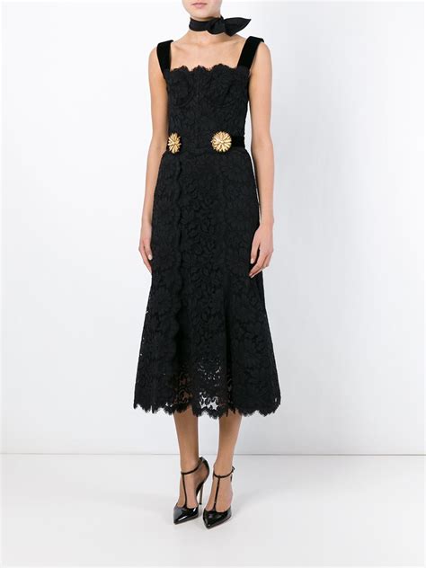 Lyst Dolce And Gabbana Flower Detail Lace Dress In Black