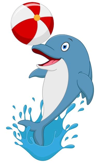 Premium Vector Happy Dolphin Cartoon Playing Ball