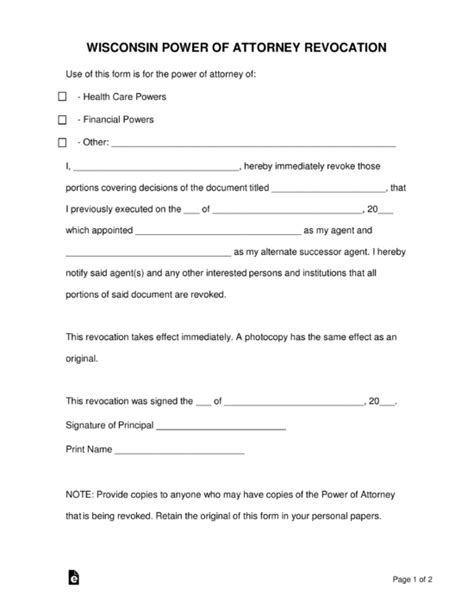 Free Wisconsin Power Of Attorney Forms 9 Types PDF Word EForms