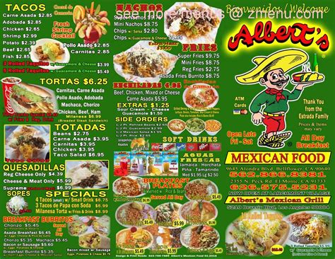 Open today until 8:00 pm. Online Menu of Alberts Mexican Food Restaurant, Bellflower ...
