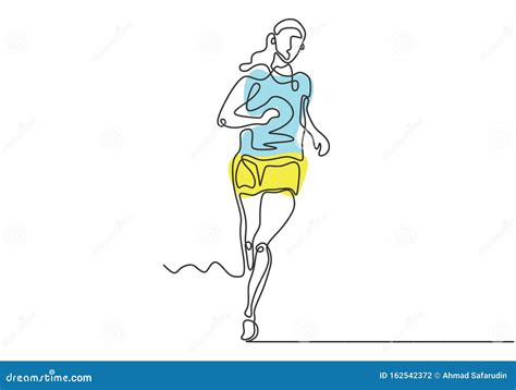Continuous One Drawn Line Silhouette Of Running Athlete Girl Runner