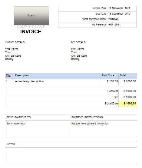 Microsoft Template Invoice