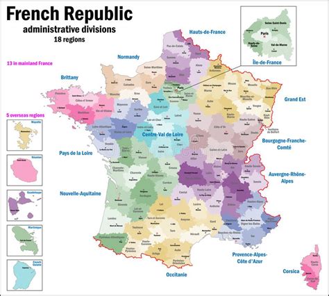Kaart Van De Overzeese Departementen En De Franse Regio S Gedetailleerd Vectoroverzicht En