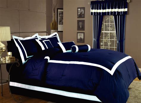 7pcs King Hotel Bedding Comforter Set Navy And White Ebay