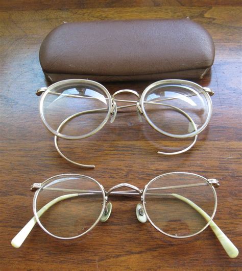 Antique Vntg Wire Rim Eye Glasses Art Craft 1 10 12k Gf 2 Pair With Case Vintage Eyeglasses