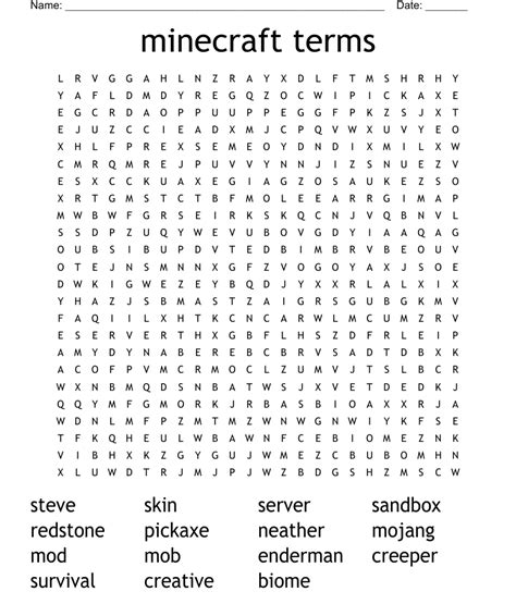 Minecraft Terms Word Search WordMint