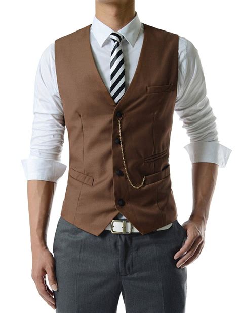 Thelees Sve Mens Slim Fit Chain Point 3 Button Vest Business Suit