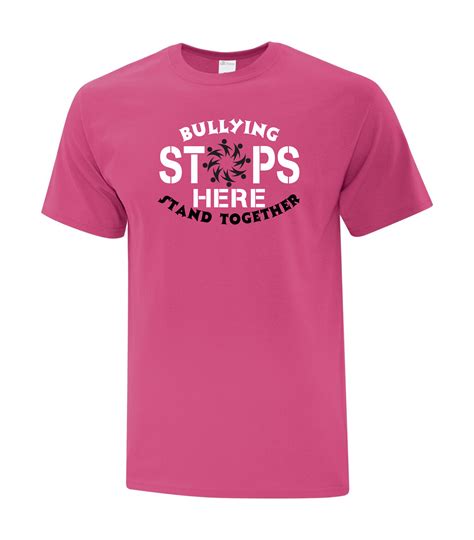 Pink Shirt Day Bullying Stops Here Adult Cotton T Shirt River Signs