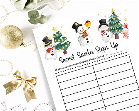 Secret Santa Sign Up Sheet Secret Santa Exchange Secret Etsy Uk