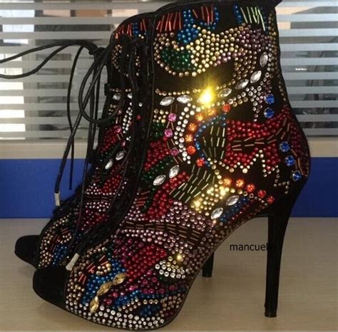 gorgeous glittering thin high heel ankle boots bling bling crystal peep toe sandal booties fancy