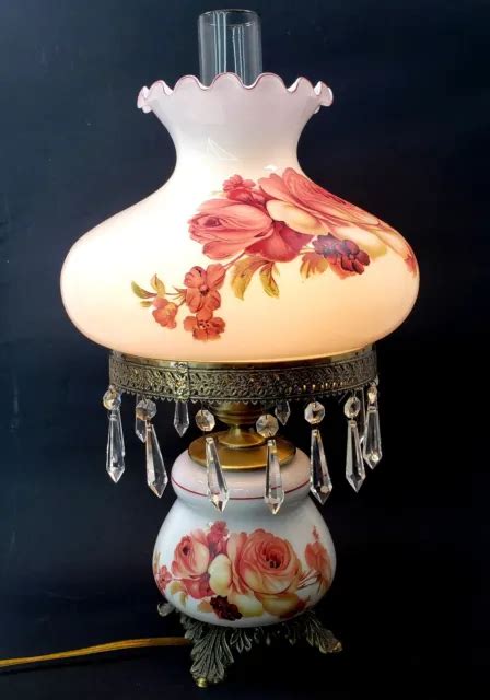 Vintage Gone With The Wind Hand Painted Hurricane Way Lamp Crystal
