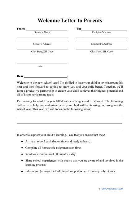Welcome Letter To Parents Template Download Printable Pdf Templateroller