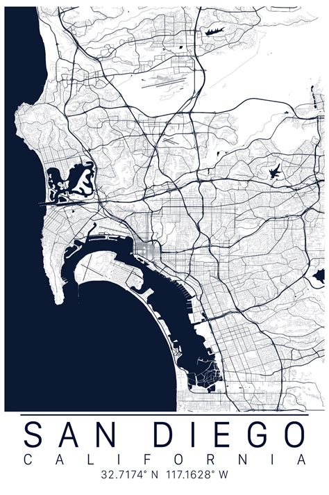 San Diego Map Art Framed Canvas Or Print Map Of San Diego Etsy Israel