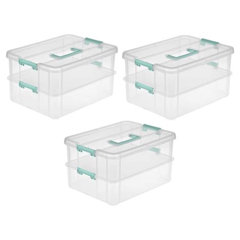 Sterilite Stack And Carry 2 Layer Handle Box Storage Container Plastic
