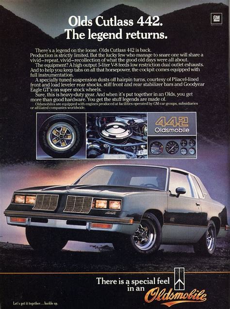 The Legend Returns 1985 Oldsmobile Cutlass 442 Print Ad Hemmings