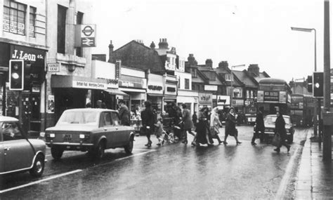 High Road In 1970s On A Wet Day Wembley Central Station To Left