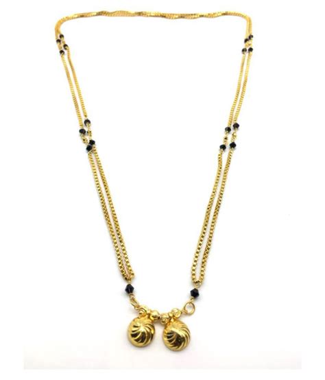 Womens Mangalsutra 30 Inches Length Gold Plated Vati Pendent Black